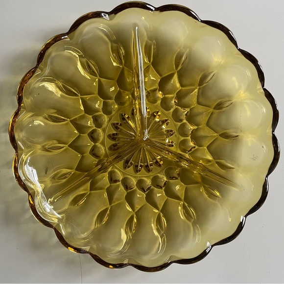 Anchor Hocking Divided Tray Amber Tri-Section Fairfield Glass Vintage Dish Tray - Picture 10 of 16